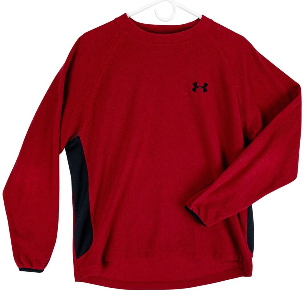 Under Armour Sweatshirt Men's Small Pullover Red Fleece Black Logo Edged Cuffs